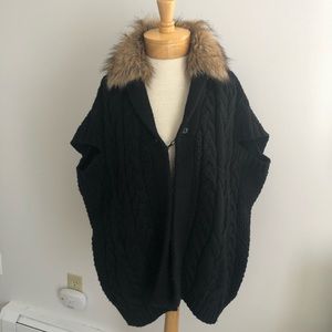 Knit Black Vest with Removable Faux Fur Collar